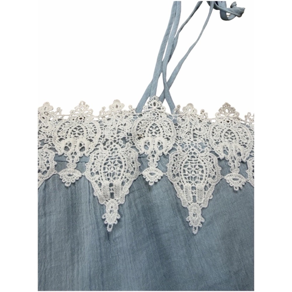 Línea Donatella Baby Blue Top Lace Tie Strap Shoulder Cami Boho Whimsy Prairie - Picture 7 of 9